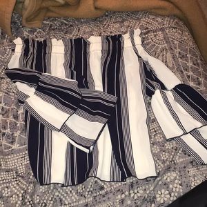 Navy blue and white strapless top